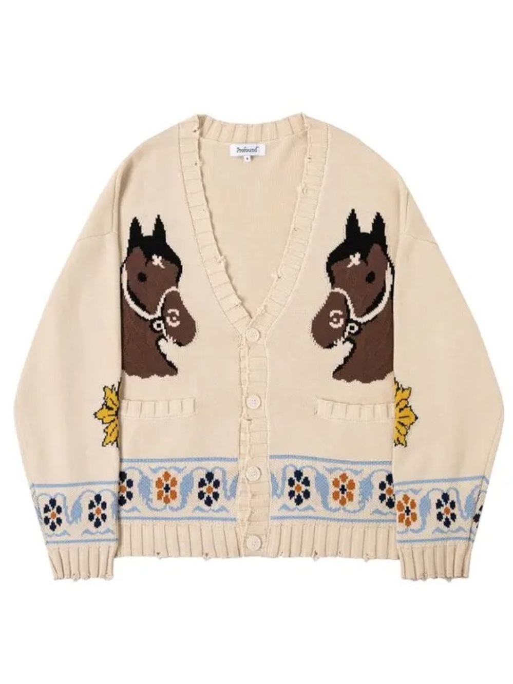 Profound Free People Oversized Floral Knit Horse Distressed Cardigan Size Small - Picture 6 of 12